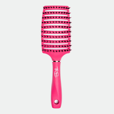 TNS FLEXI Detangling Brush in Pink: vented flex frame with tapered bristles, front view