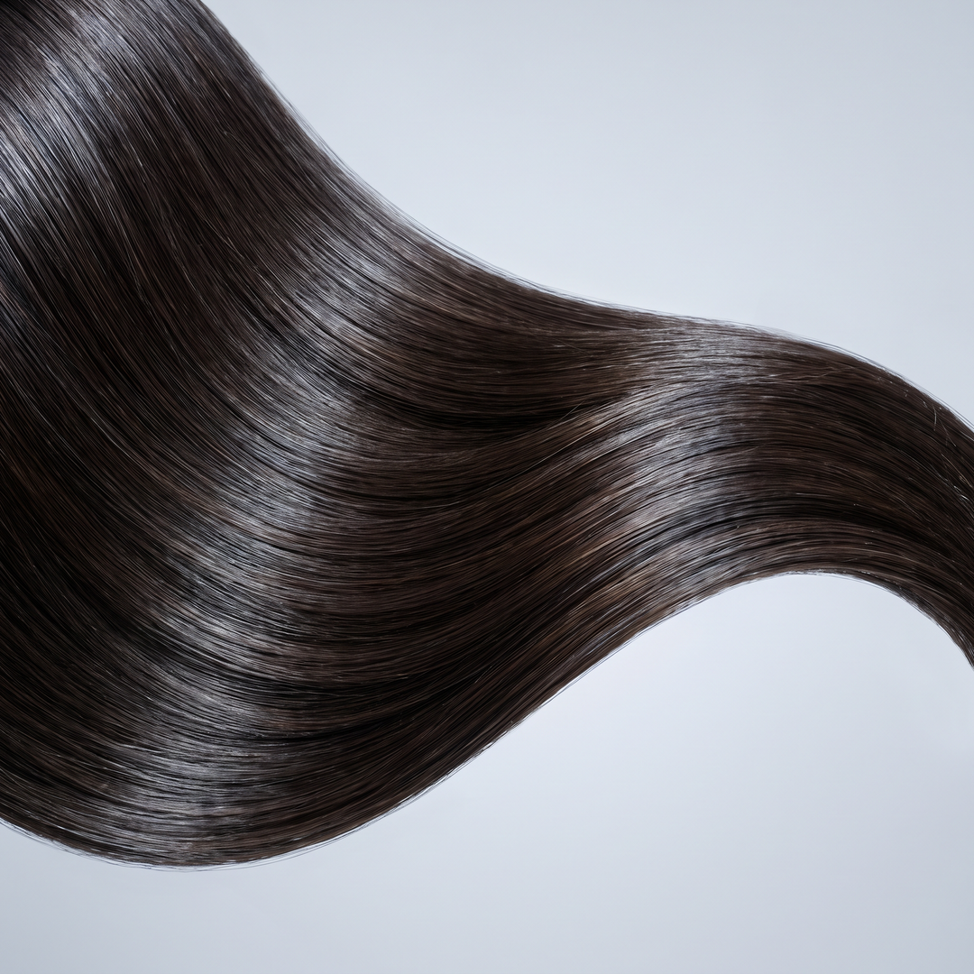 Sleek, glossy straightened hair with high shine