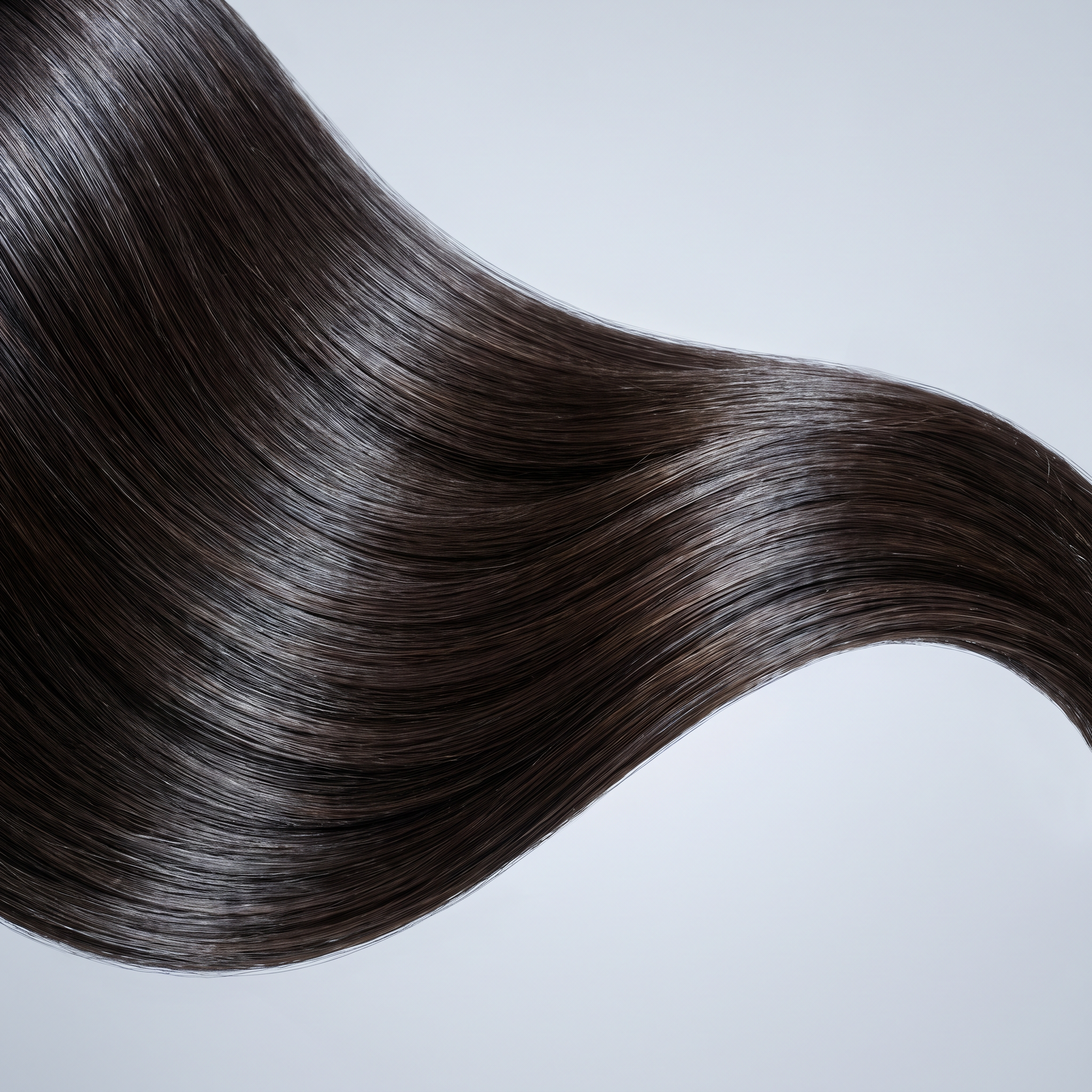 Sleek, glossy straightened hair with high shine