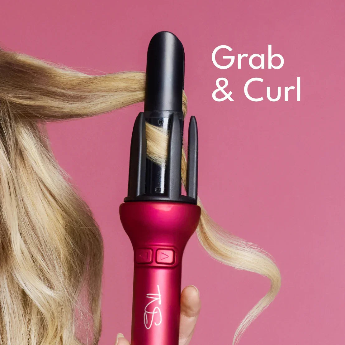 TNS Auto Curler open barrel wrapping a section of hair automatically