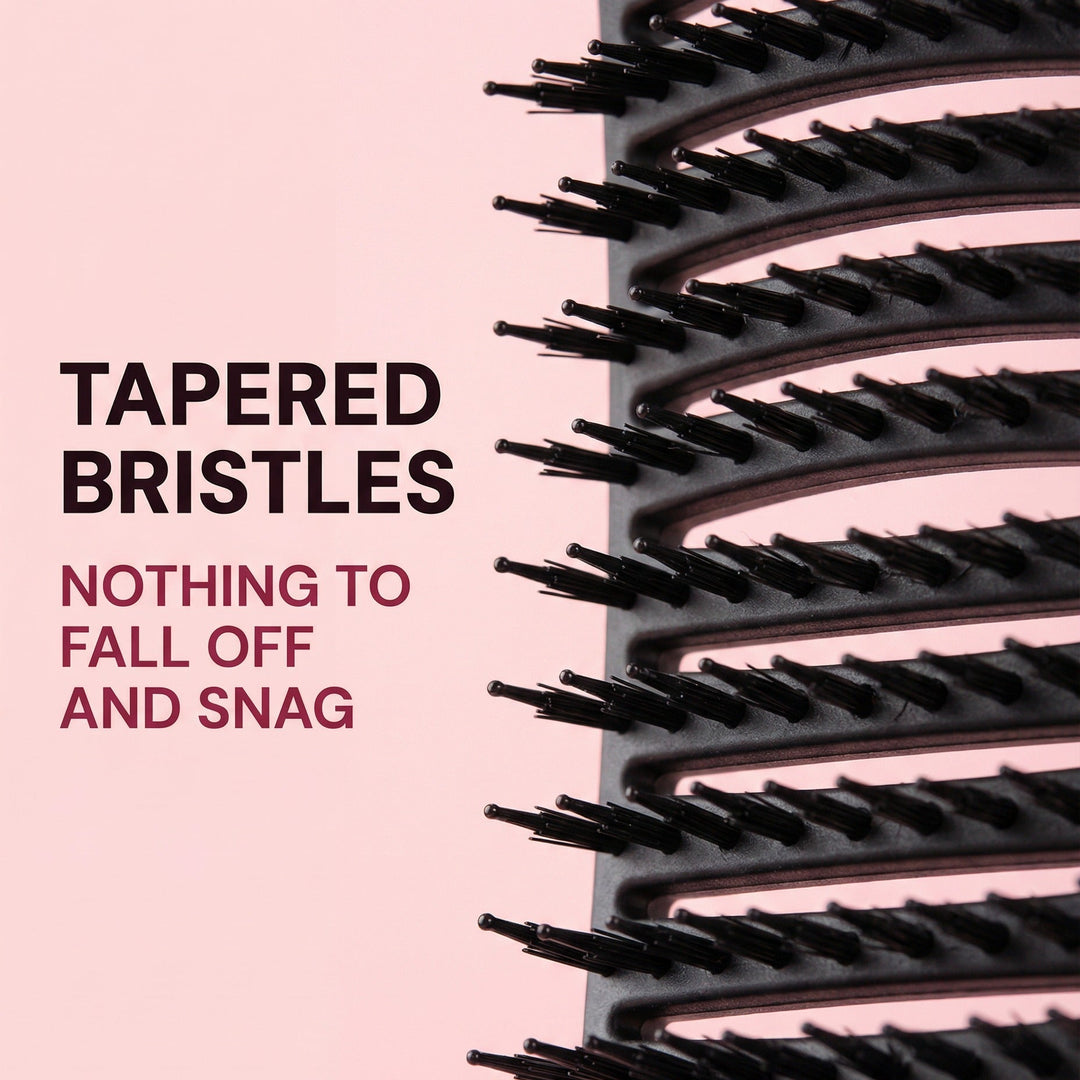 Tapered bristles on the TNS FLEXI detangling brush for snag-free brushing