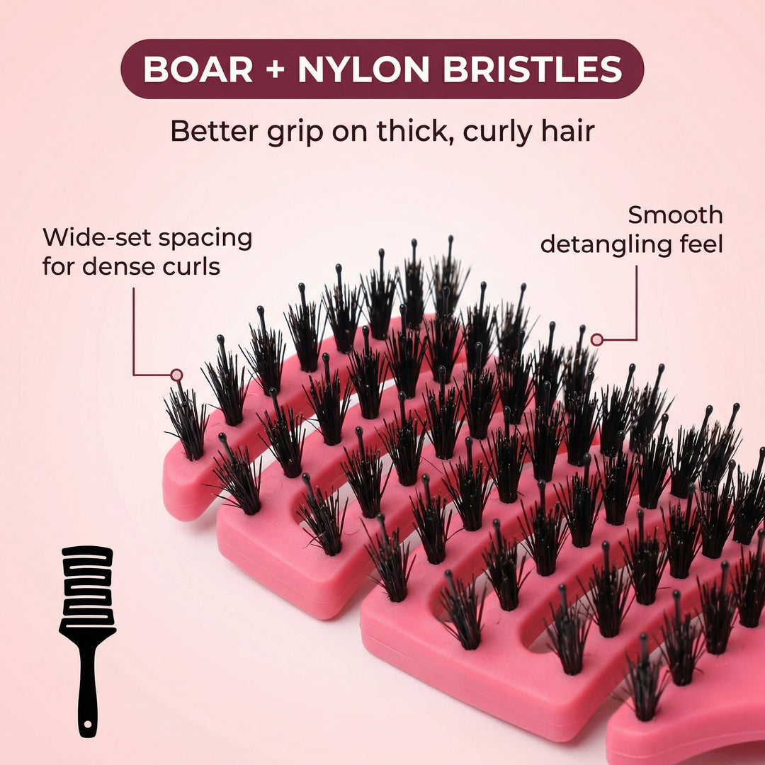 Boar and nylon bristles on the TNS Ultra Flexi brush gripping thick hair