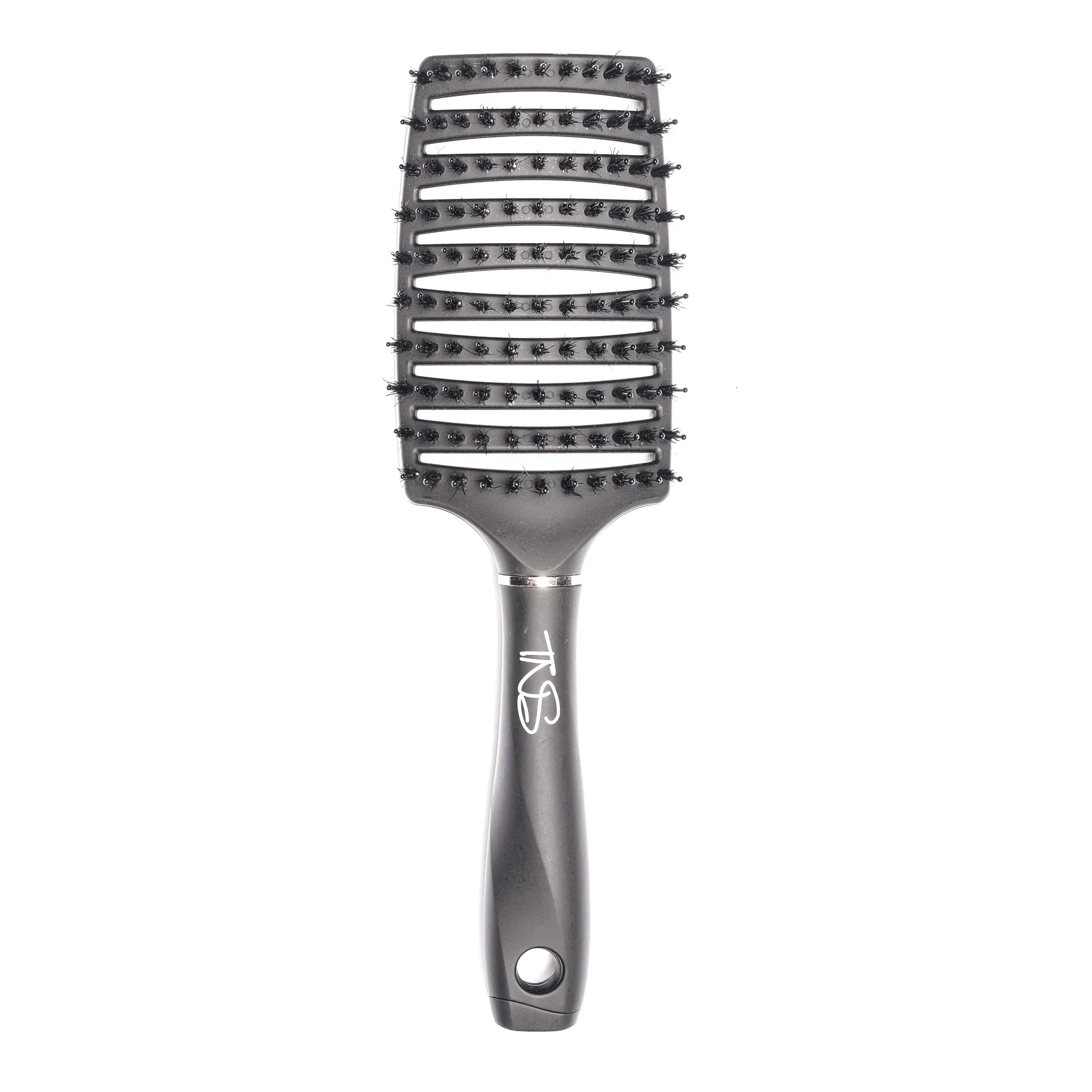 TNS FLEXI Detangling Brush in Grey with its vented flex frame