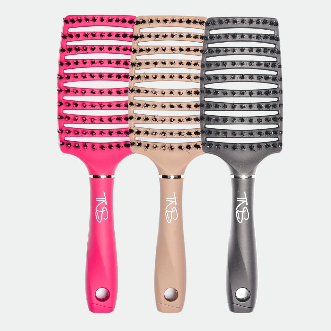 TNS FLEXI detangling brushes in pink, beige and grey